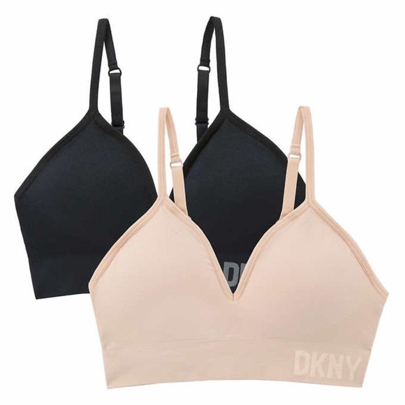 NWT DKNY Women's Seamless All Day Two Pack Bra Black/Sand Size Small $50 JJJ12 - Picture 2 of 7